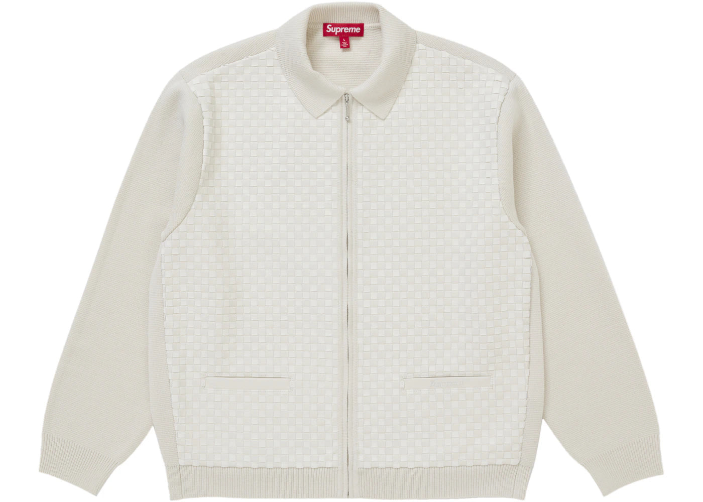 Supreme Woven Leather Zip Up Cardigan (FW24) White