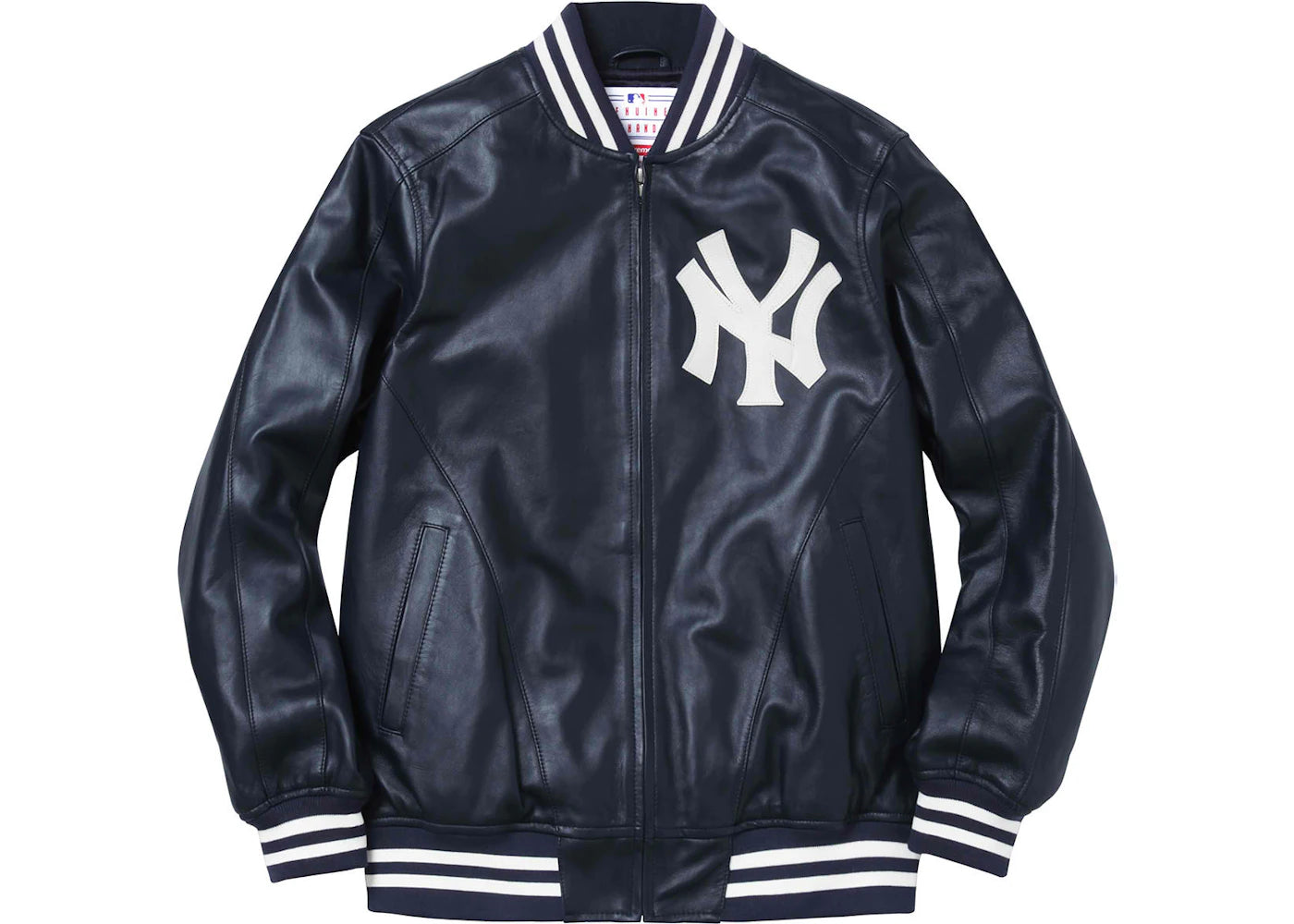 Supreme Yankees Leather Varsity Jacket Navy