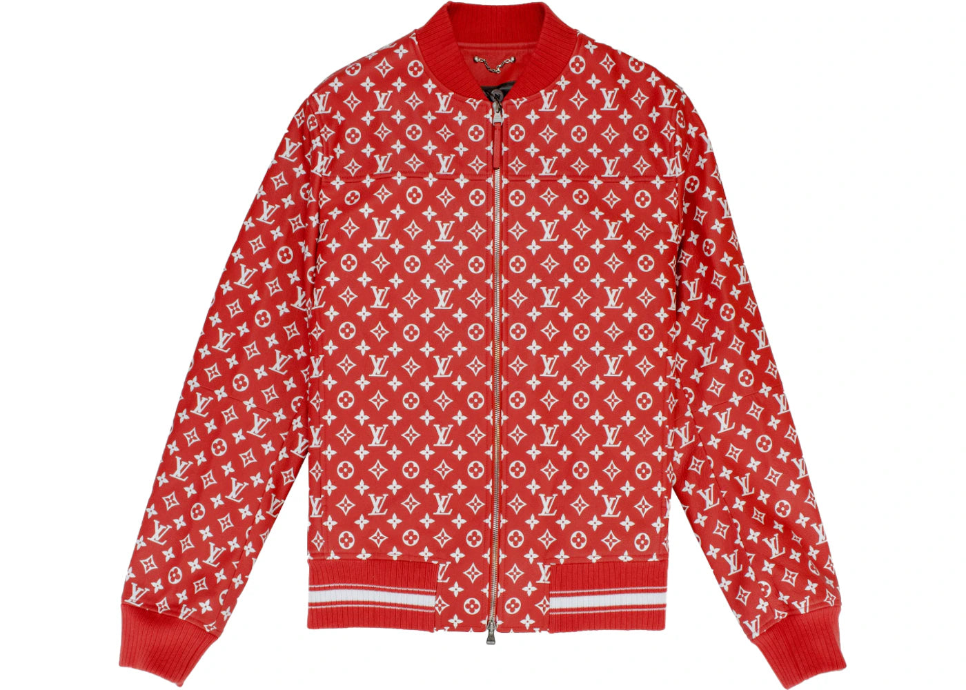 Supreme x Louis Vuitton Leather Baseball Jacket Red