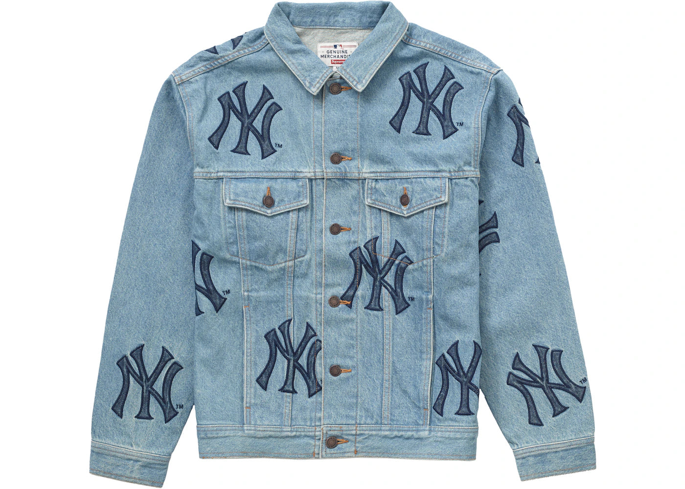 Supreme x New York Yankees Denim Trucker Jacket Washed Blue