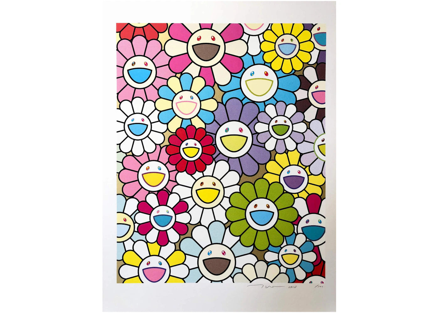 Takashi Murakami A Little Flower Painting: Yellow, White and Purple Flowers Print (Signed, Edition 100)