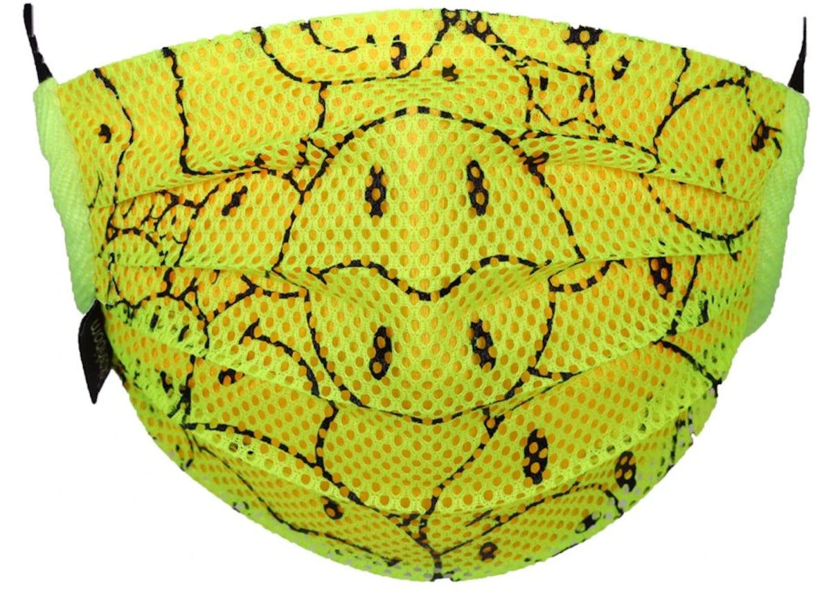 Takashi Murakami Mesh Smiley Pattern Face Mask Lemon Yellow/Black