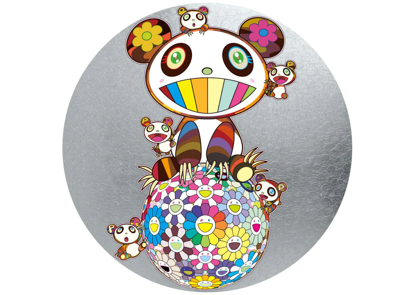 Takashi Murakami Panda and Panda Cubs and Flower Ball Print Silver (Signed, Edition of 300)