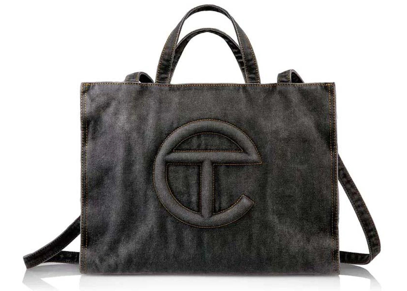 Telfar Medium Denim Shopping Bag Black