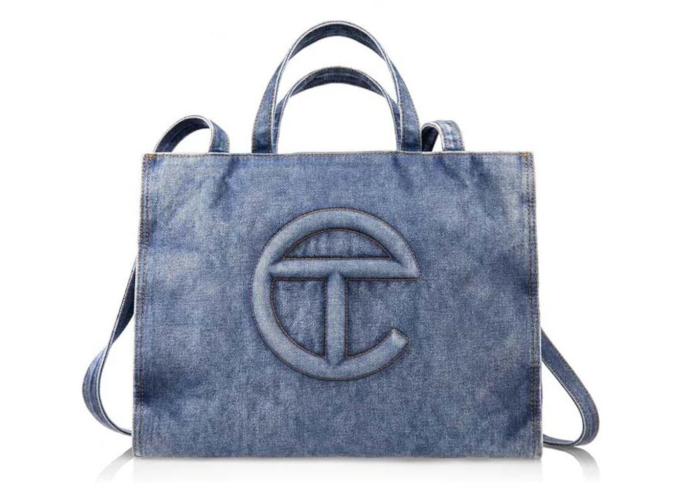 Telfar Medium Denim Shopping Bag Blue