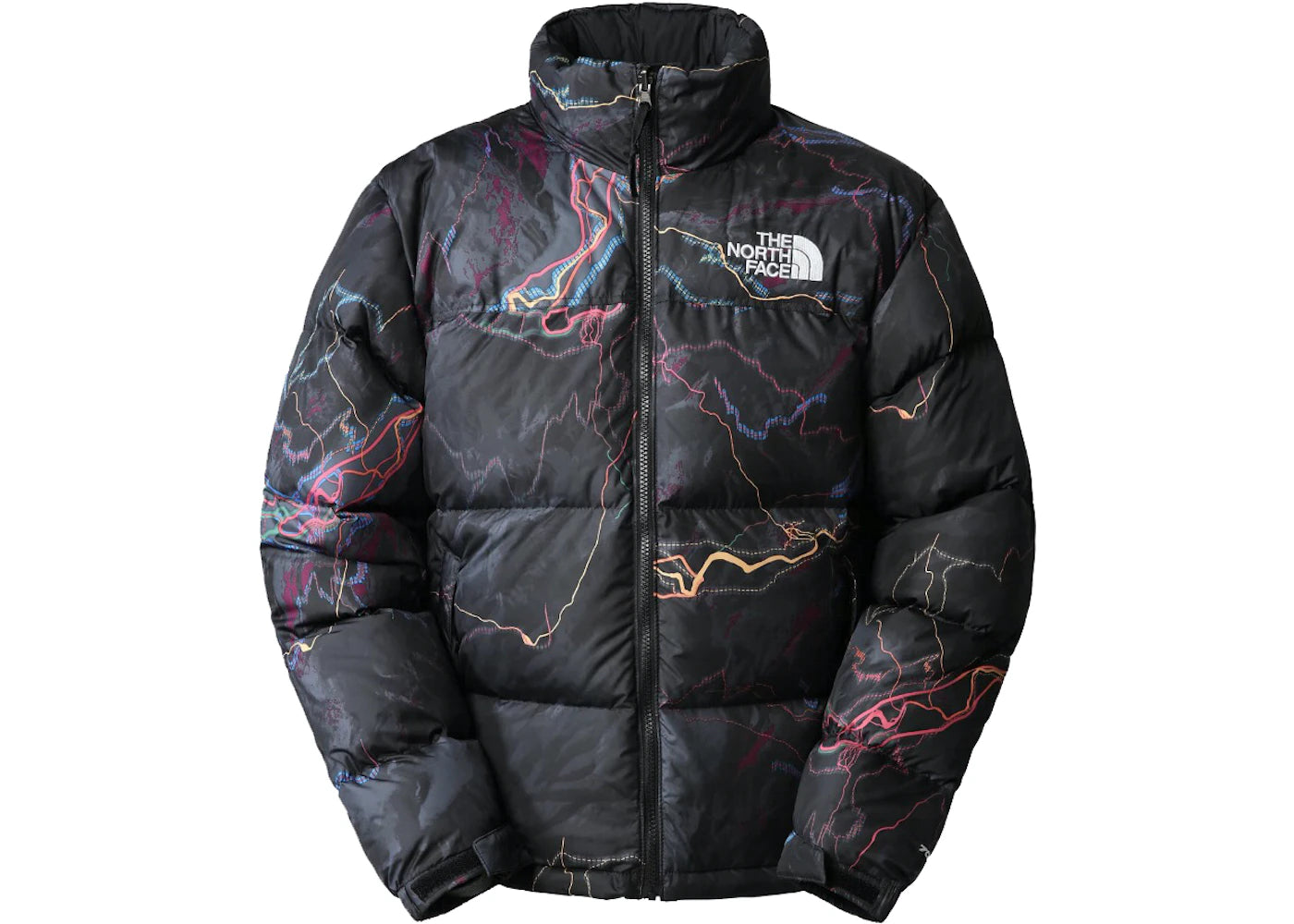 The North Face 1996 Retro Nuptse 700 Fill Packable Jacket TNF Black Trail Glow Print