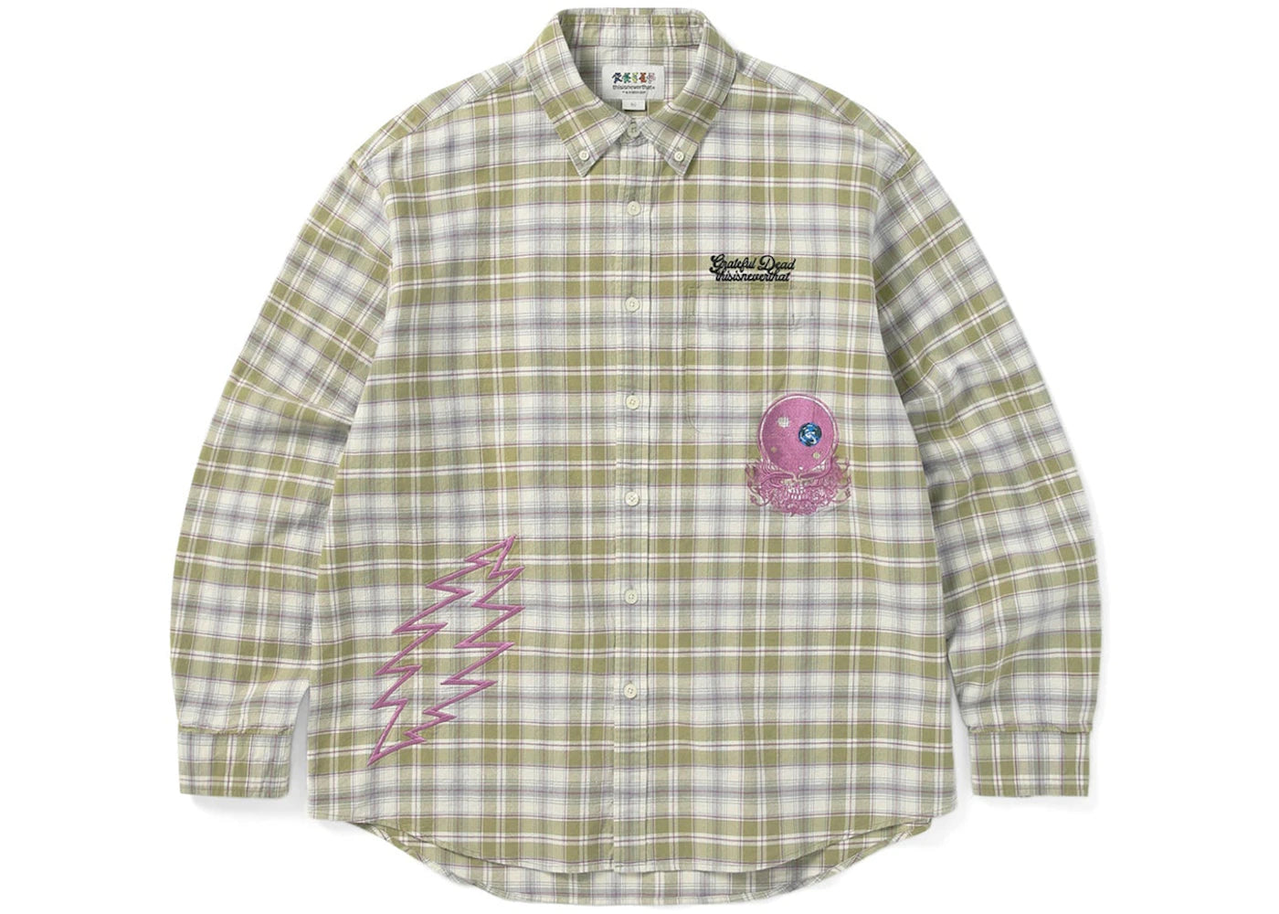 Thisisneverthat x Greatful Dead Lightning Bear Plaid Shirt Khaki