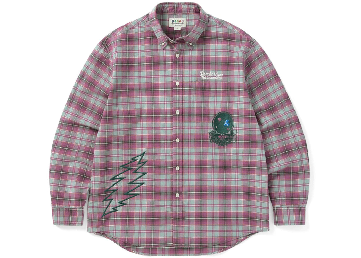 Thisisneverthat x Greatful Dead Lightning Bear Plaid Shirt Plum