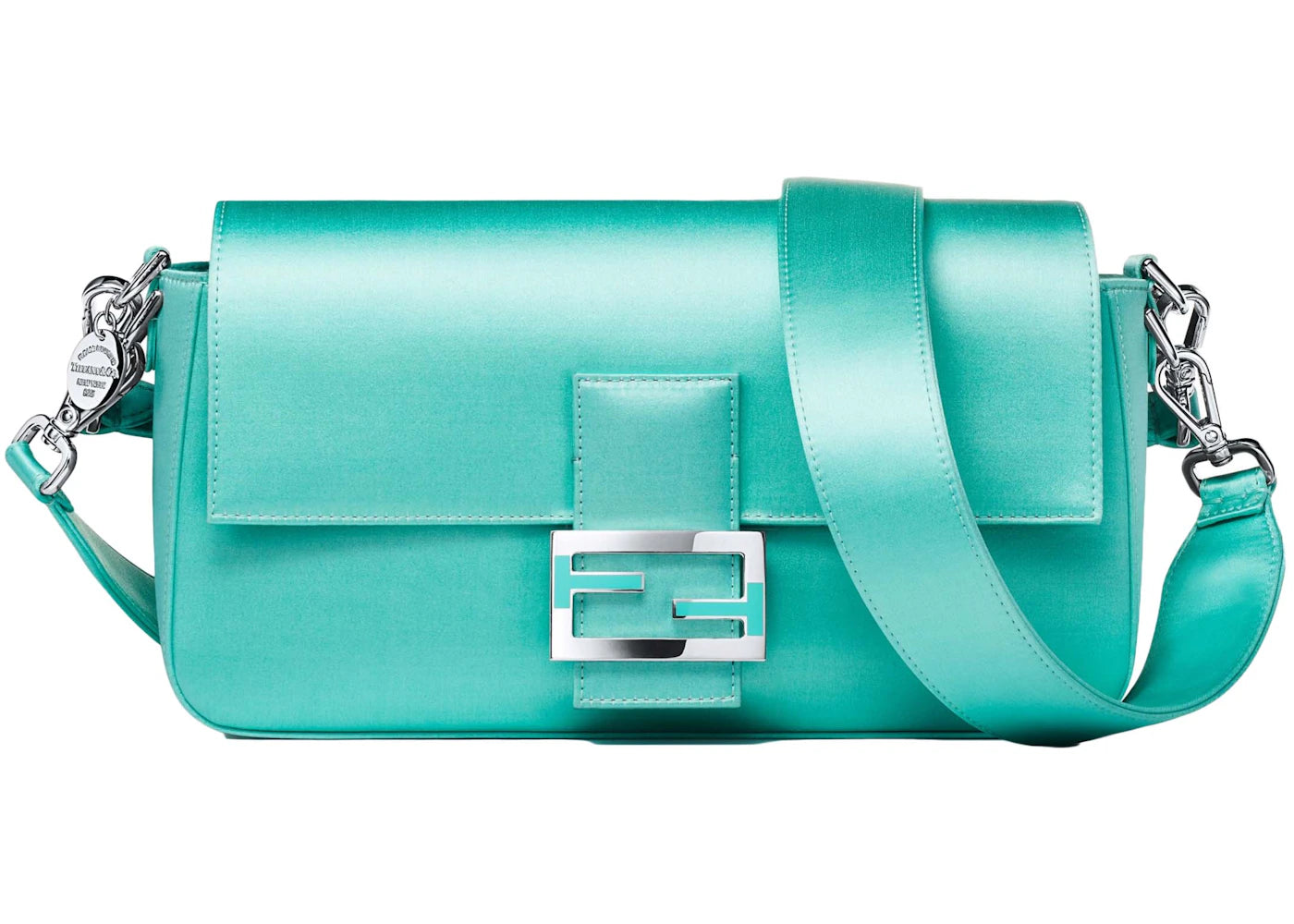 Tiffany x FENDI Medium Baguette in Tiffany Blue Silk Satin, Silver and Enamel