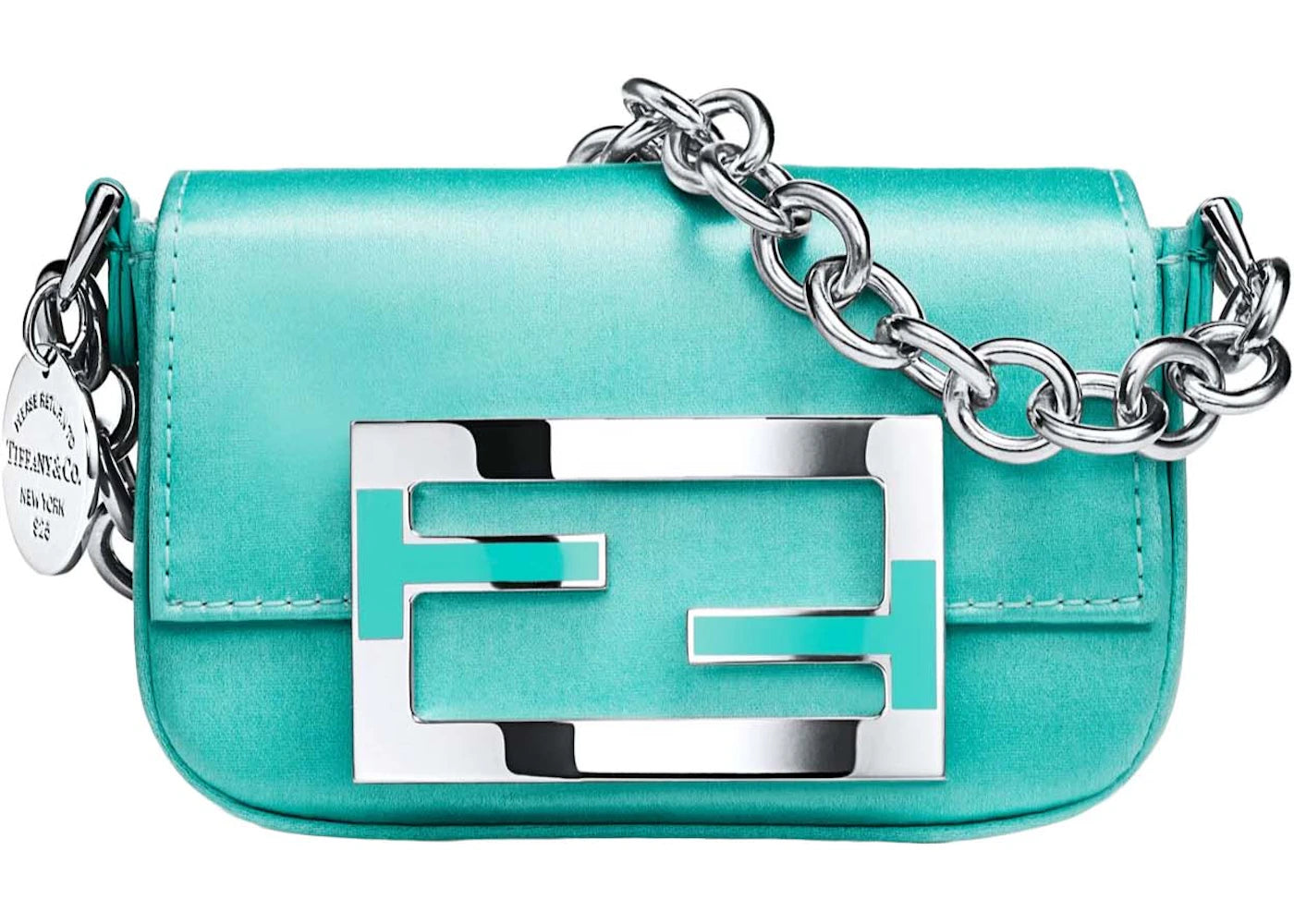 Tiffany x FENDI Nano Baguette in Tiffany Blue Silk Satin with Sterling Silver