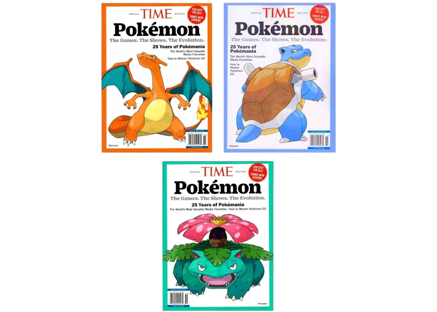 Time Pokemon Charizard - Blastoise - Venusaur Magazine Set of 3