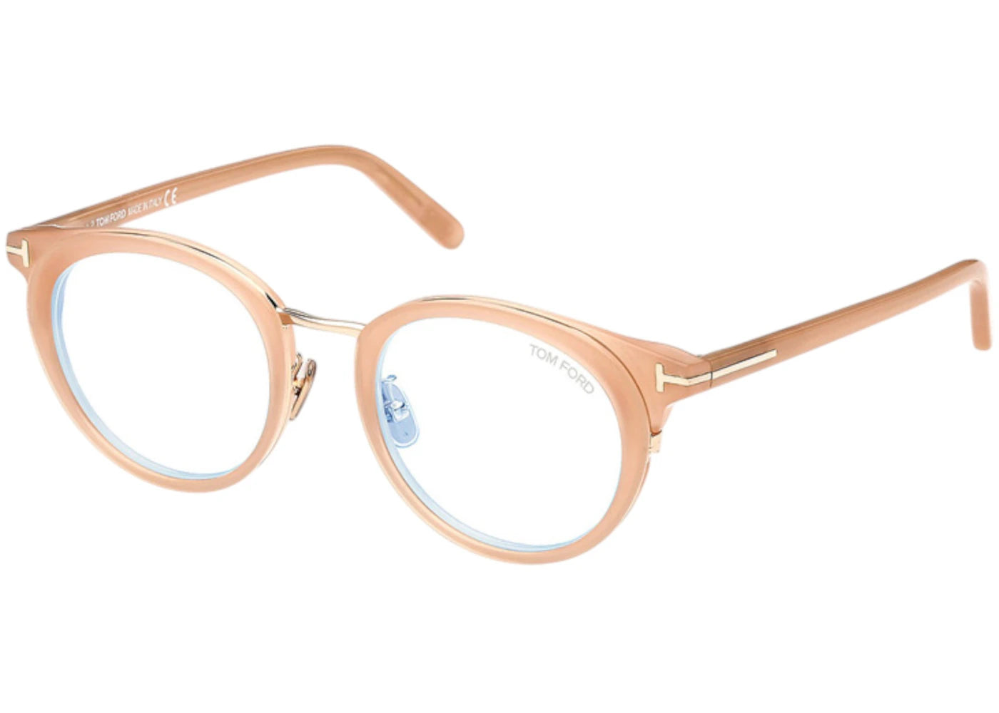 Tom Ford Round Eyeglasses Shiny Semi-Milky Pink (FT5784-D-B 072)