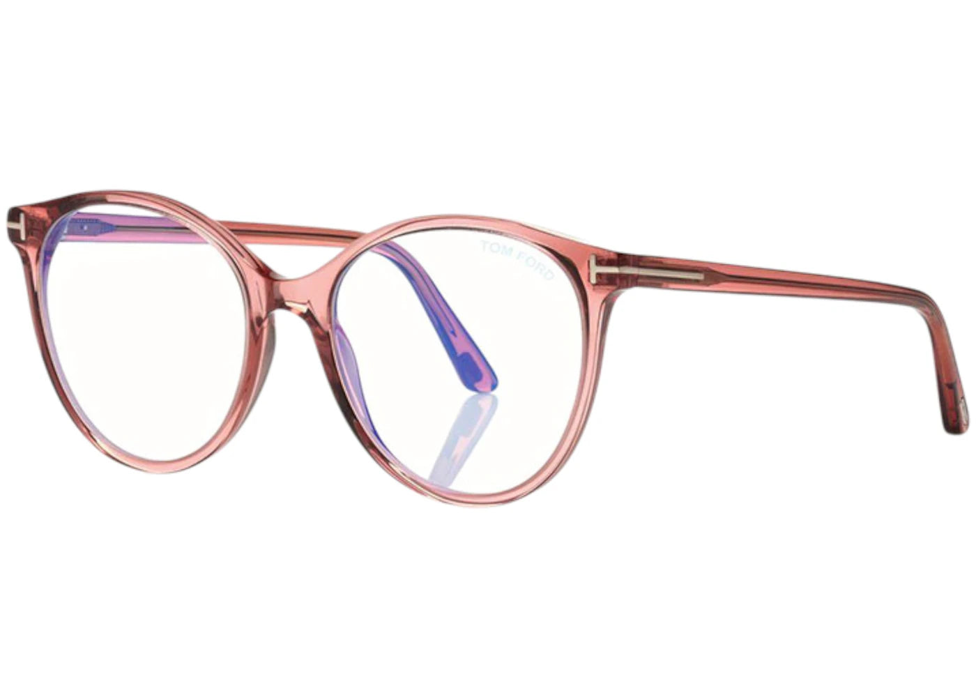 Tom Ford Round Eyeglasses Shiny Transparent Antique Rose (FT5742-B 072)