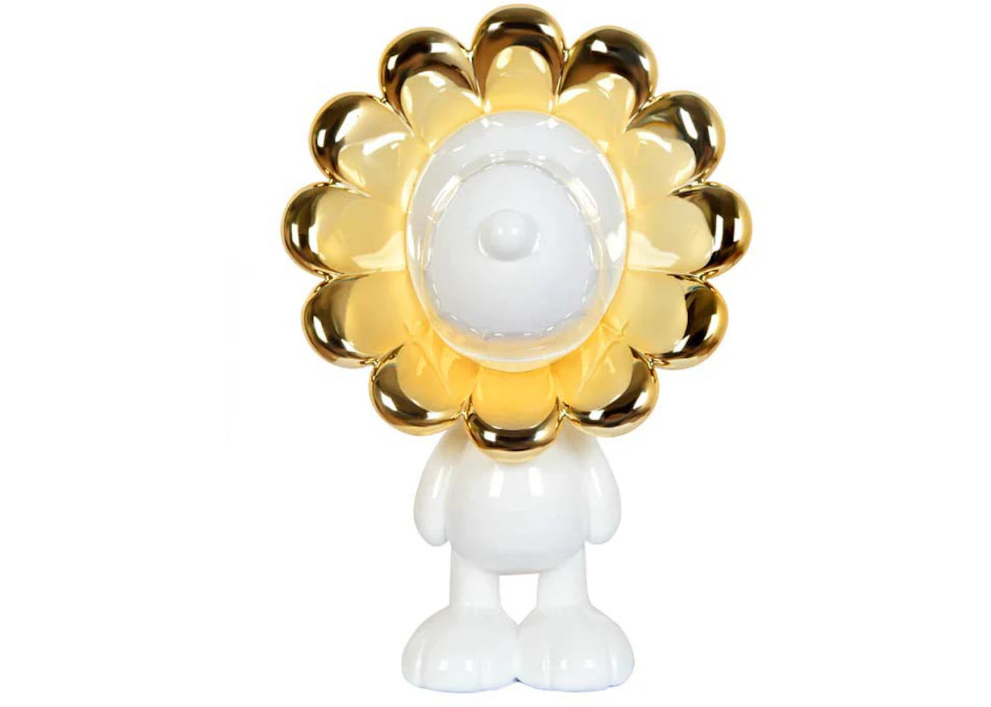 ToyQube Snoopy Gloss White | Gold Chrome Sunflower Sculpture