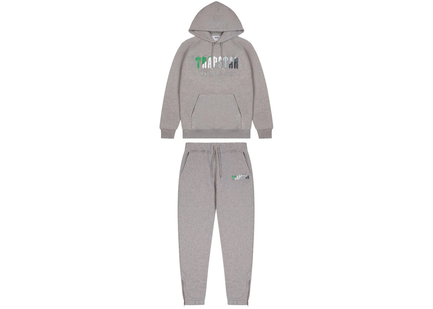 Trapstar Chenille Decoded Hooded Tracksuit Grey/Green Bee AW22 Edition