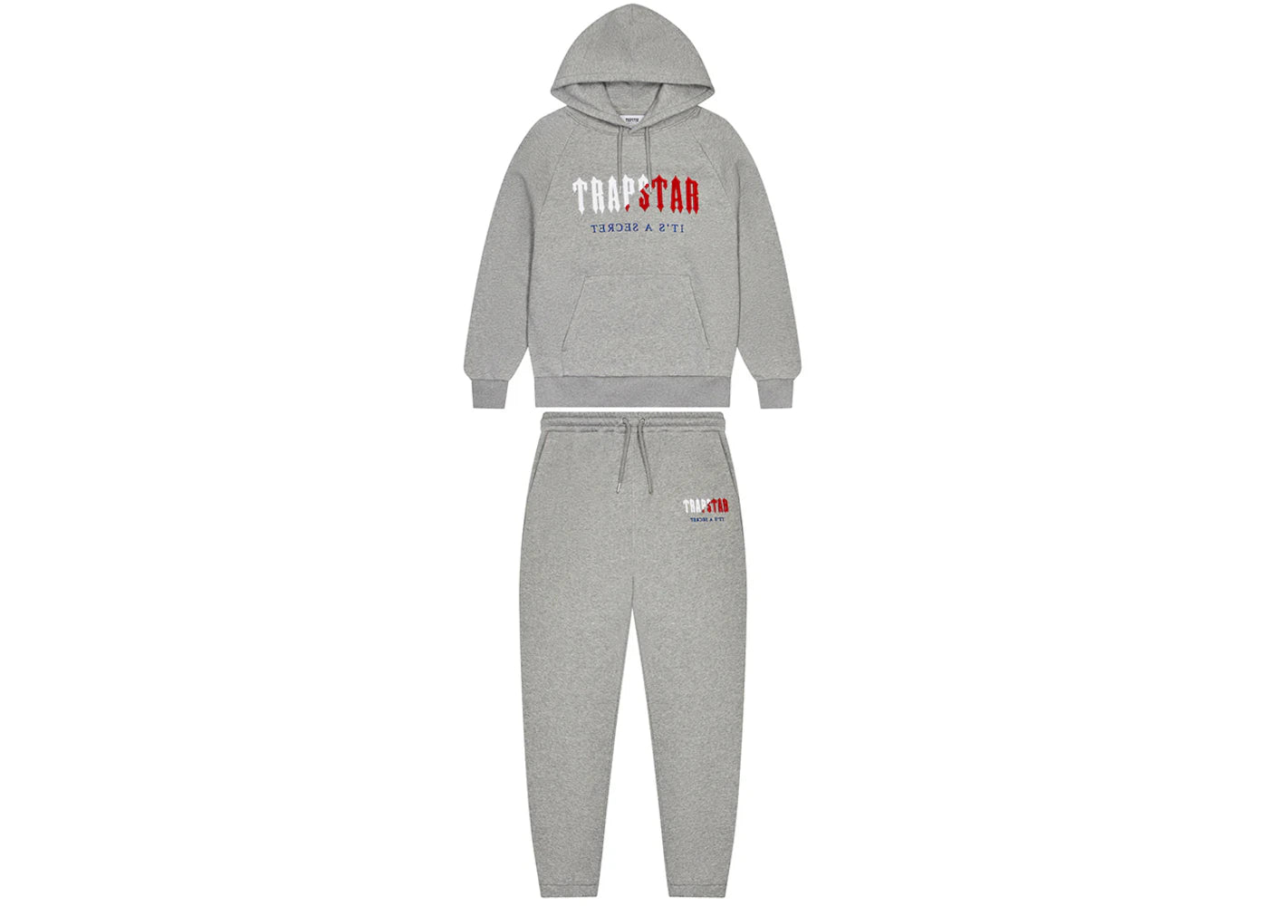 Trapstar Decoded Chenille Hooded Tracksuit Grey/Blue/Red