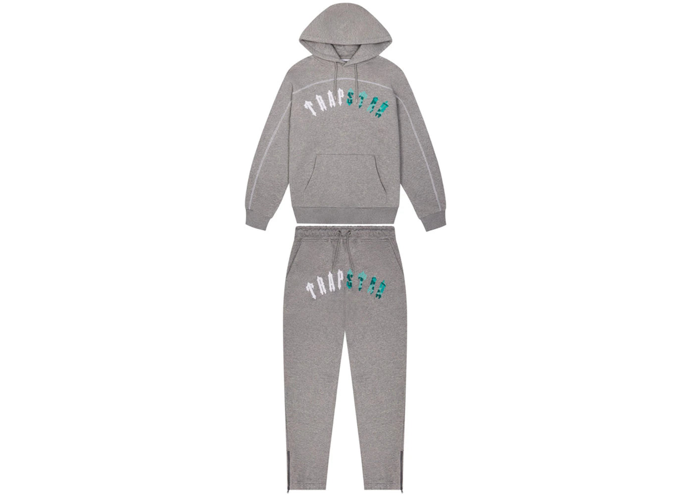 Trapstar Irongate Chenille Arch Hooded Tracksuit Grey/Sea Blue