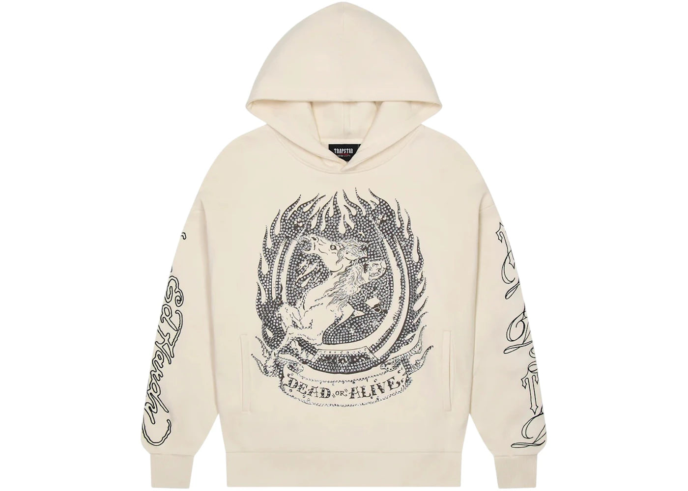 Trapstar x Ed Hardy Dead Or Alive Rhinestone Hoodie Cream