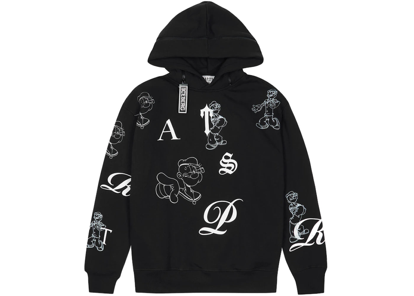 Trapstar x Iceberg Embroidered And Printed Popeye Hoodie Black