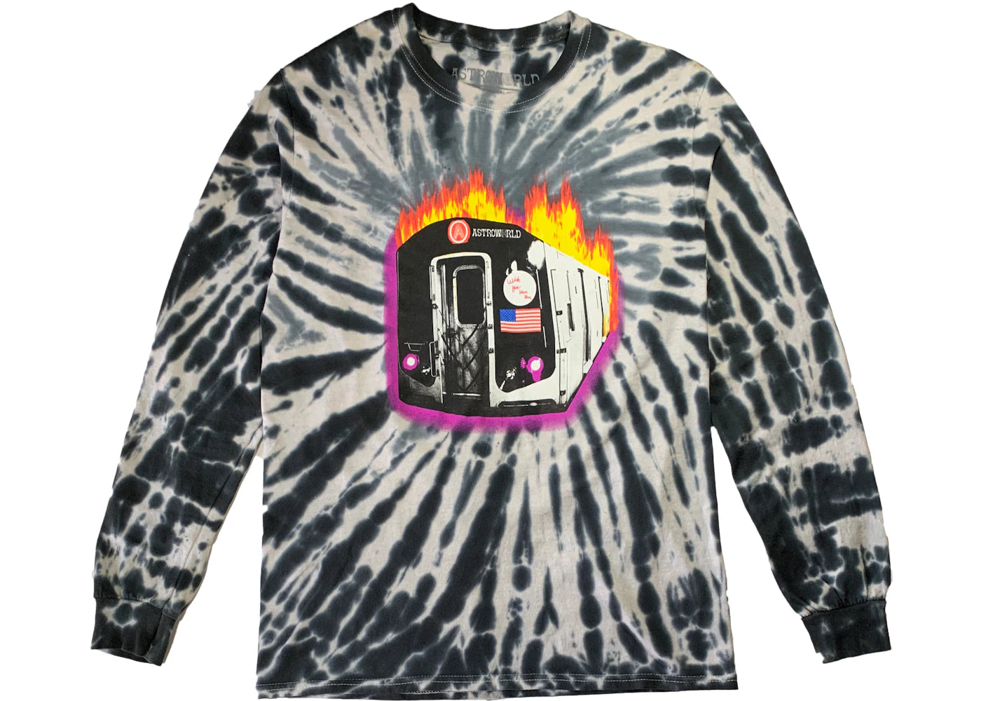 Travis Scott Astroworld Tour Burning Train Barclays L/S Tee Tie Dye