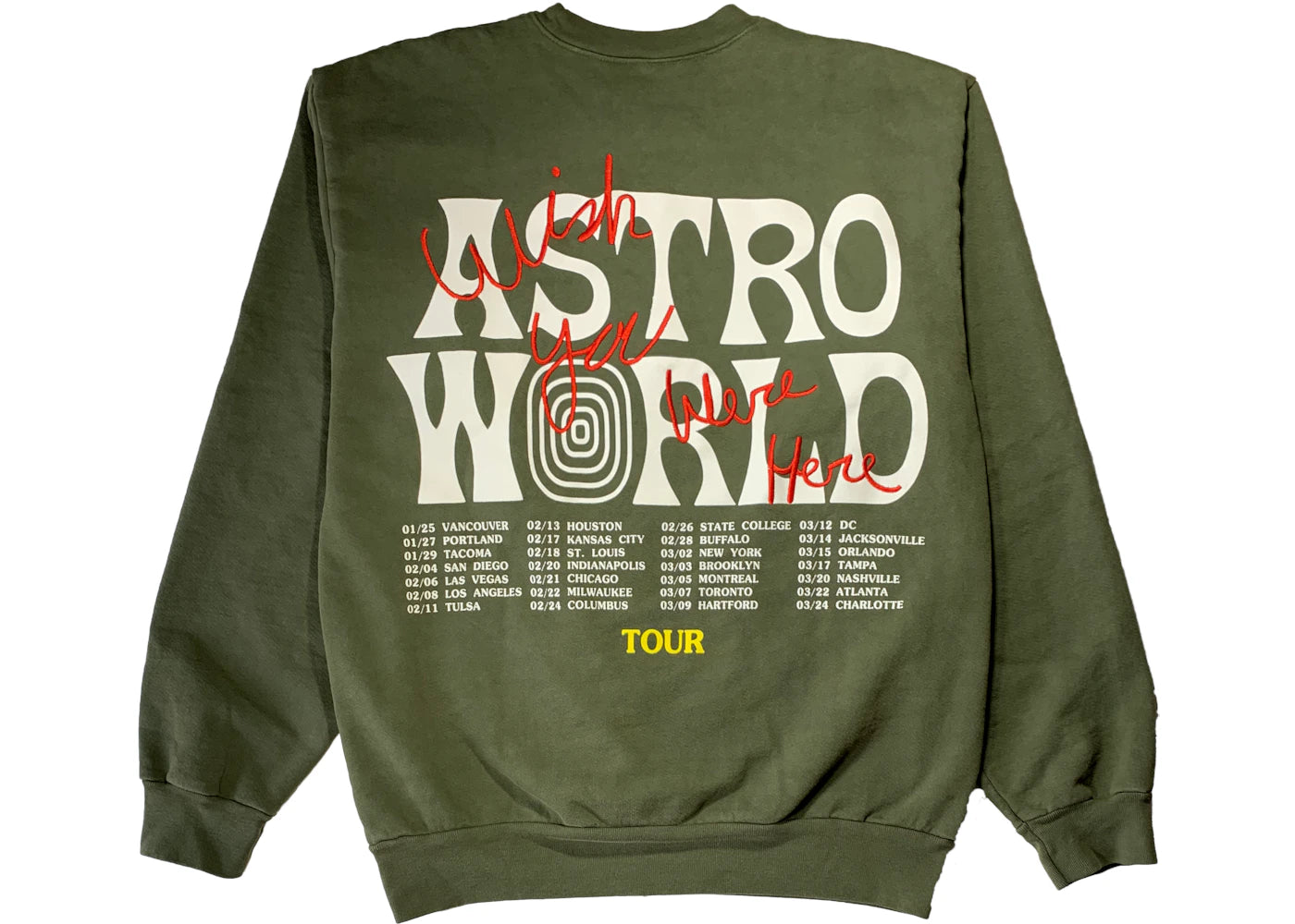 Travis Scott Astroworld Tour Skipping Bear Crewneck Olive