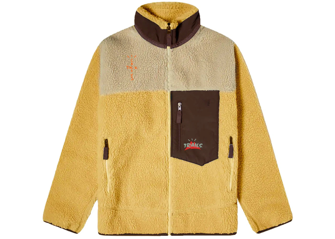 Travis Scott Cactus Trails Tri-Color Full-Zip Sherpa Jacket Gold/Natural/Brown