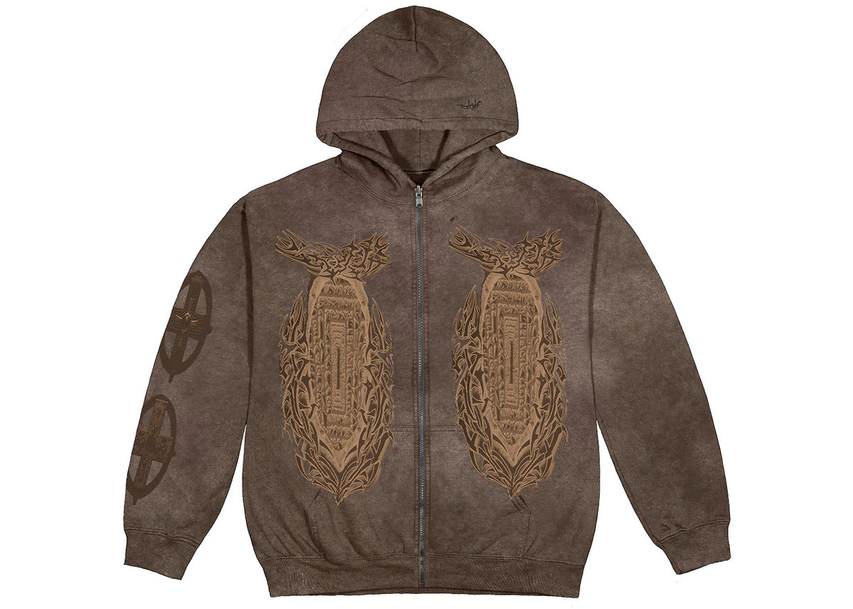 Travis Scott Utopia God's Country Zip Hoodie Brown