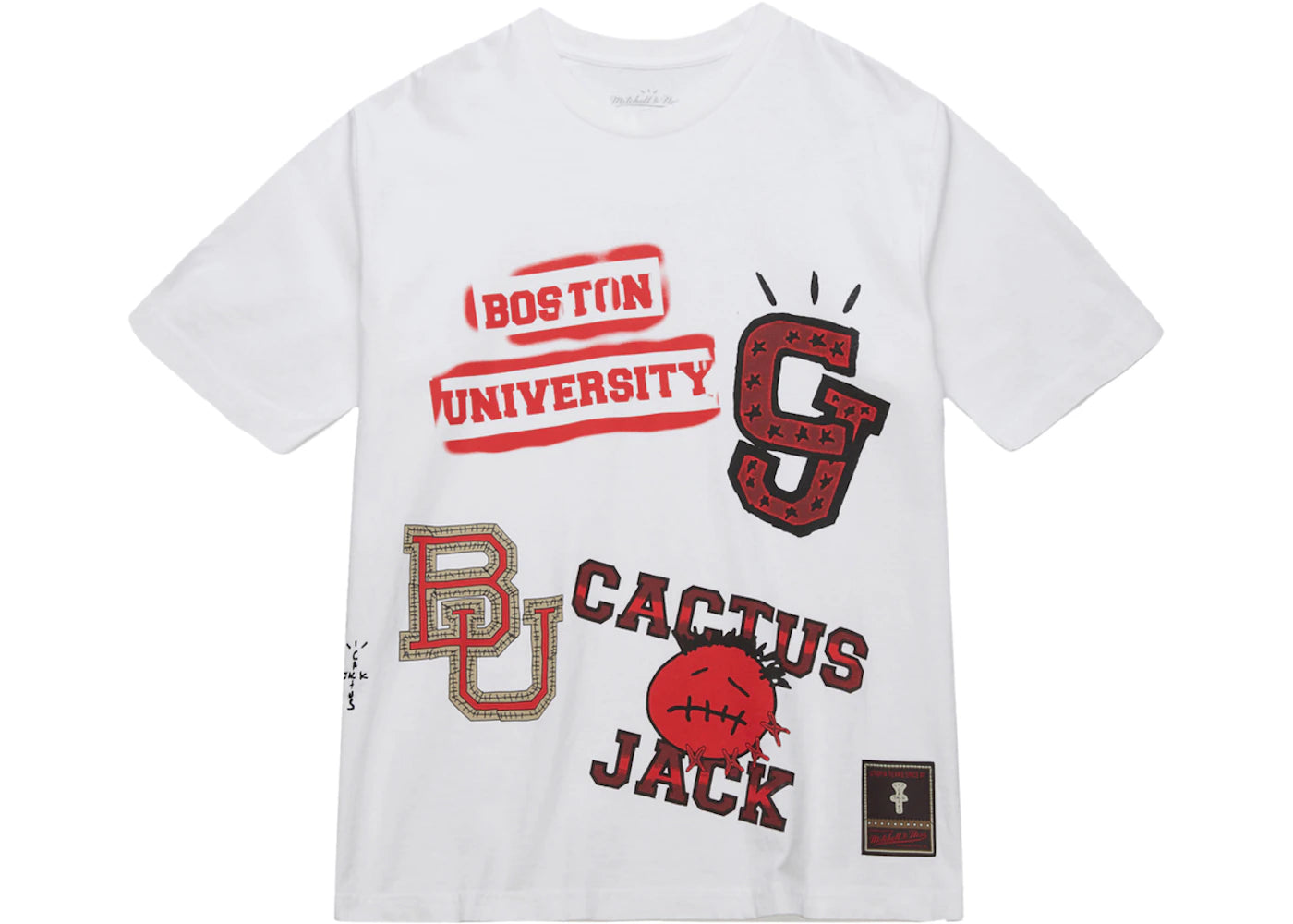 Travis Scott x Mitchell & Ness Boston University Hand-Drawn T-Shirt White