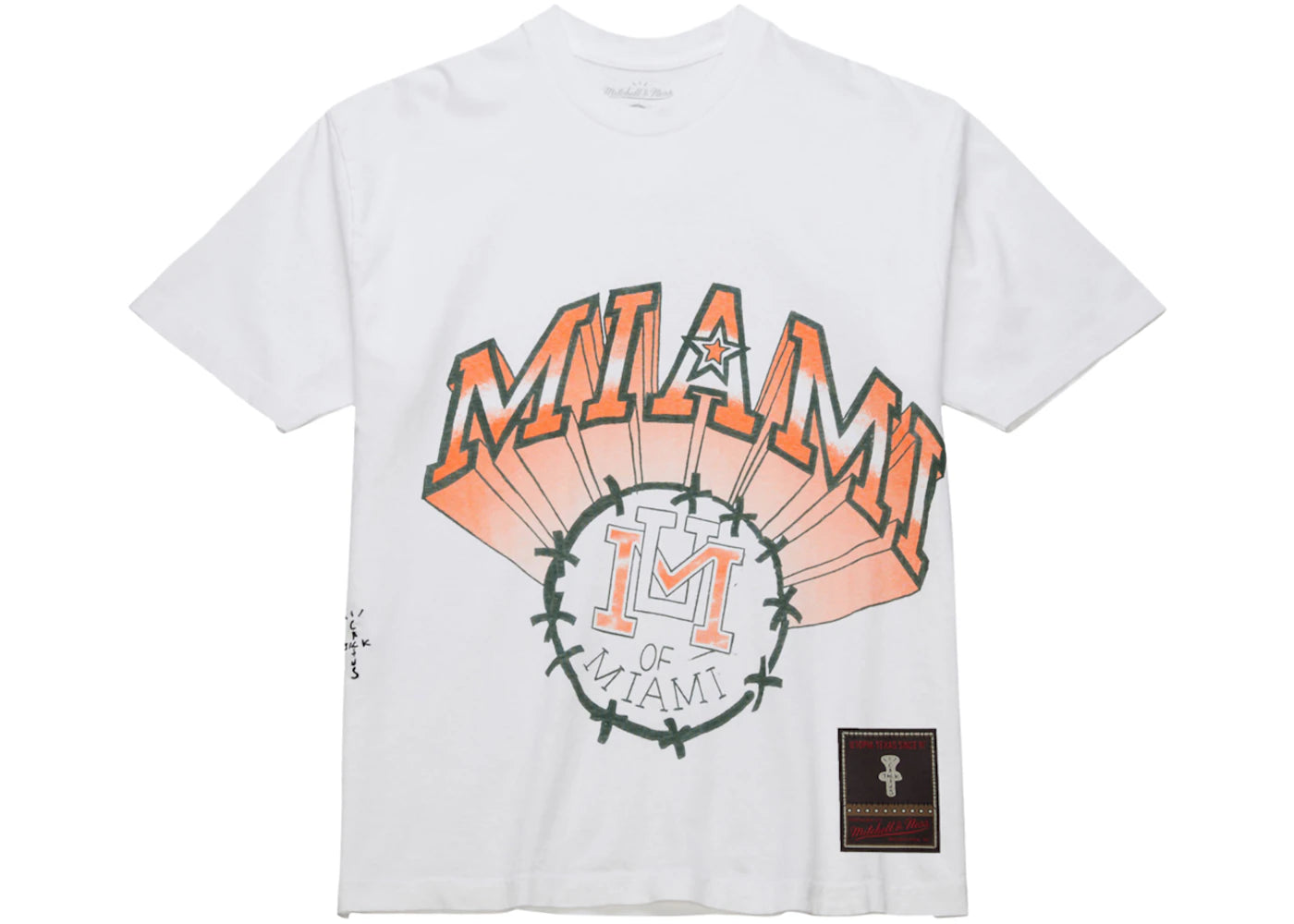 Travis Scott x Mitchell & Ness Miami Hurricanes Hand-Drawn T-Shirt White