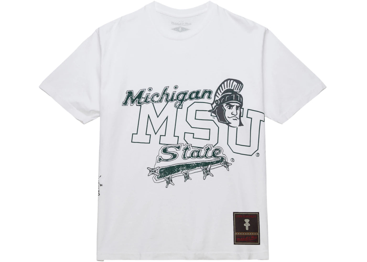 Travis Scott x Mitchell & Ness Michigan State Spartans Hand-Drawn T-Shirt White