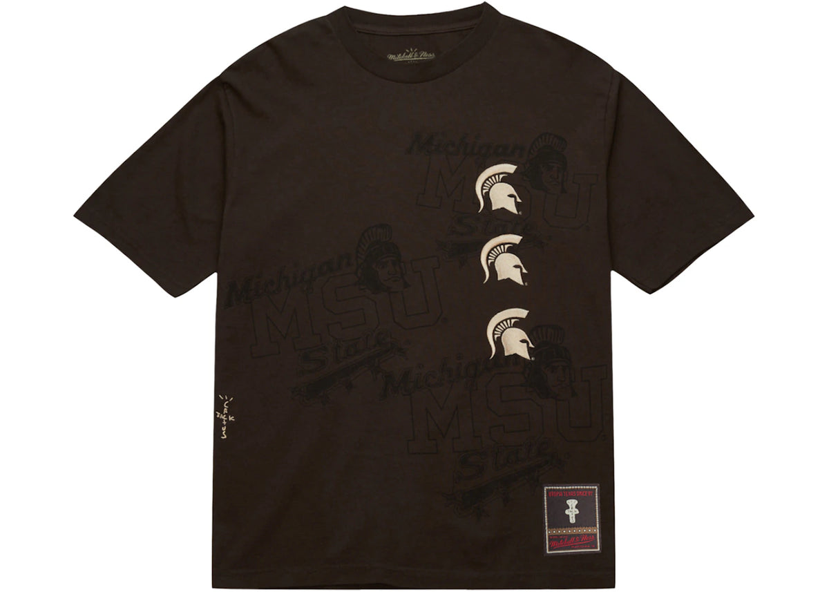 Travis Scott x Mitchell & Ness Michigan State Spartans Seal T-Shirt Brown