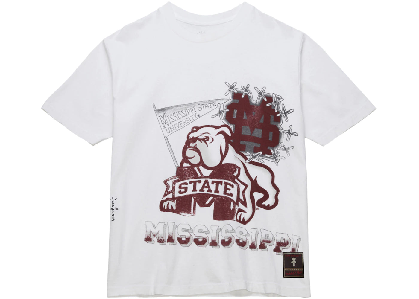 Travis Scott x Mitchell & Ness Mississippi State Bulldogs Hand-Drawn T-Shirt White