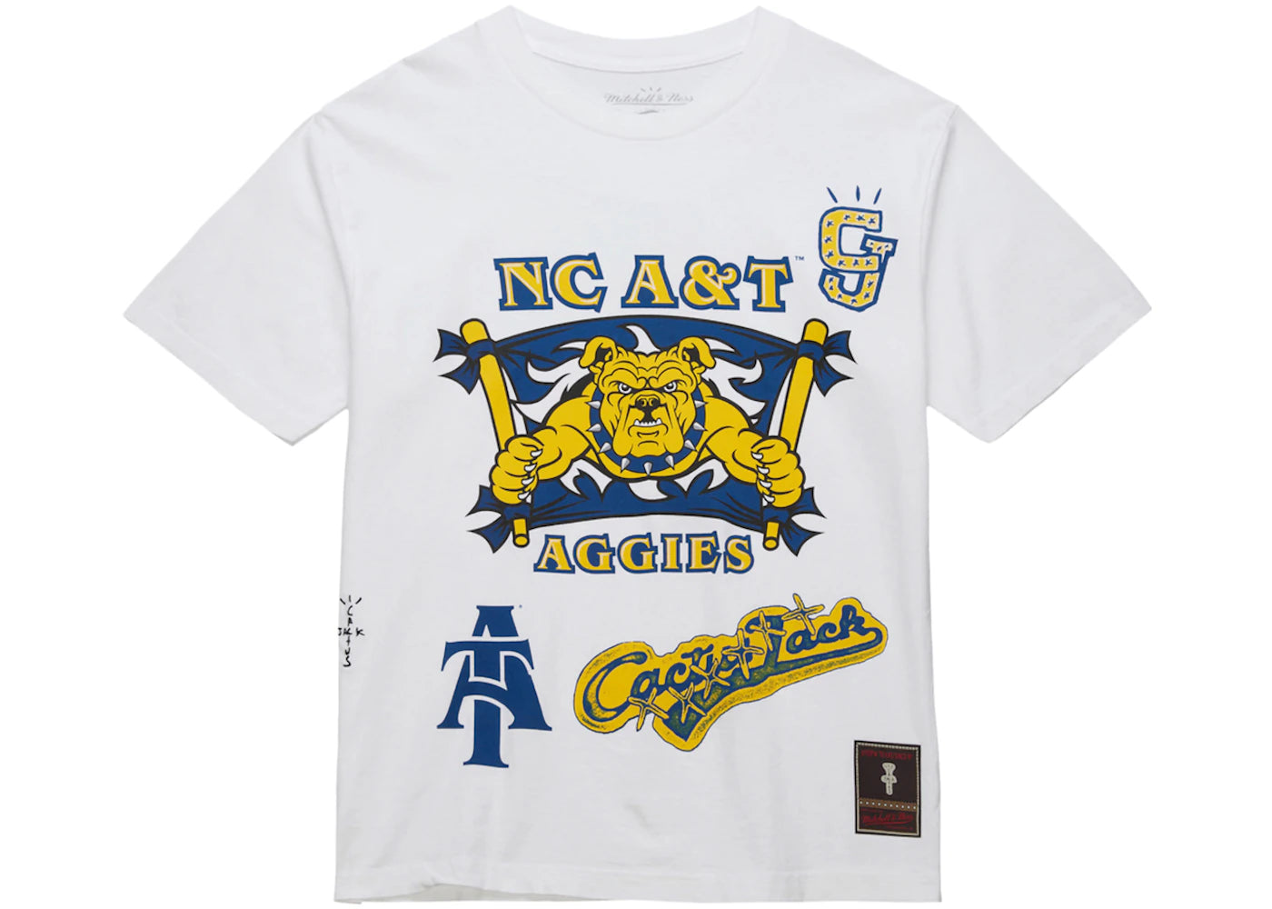 Travis Scott x Mitchell & Ness North Carolina A&T Aggies Hand-Drawn T-Shirt White