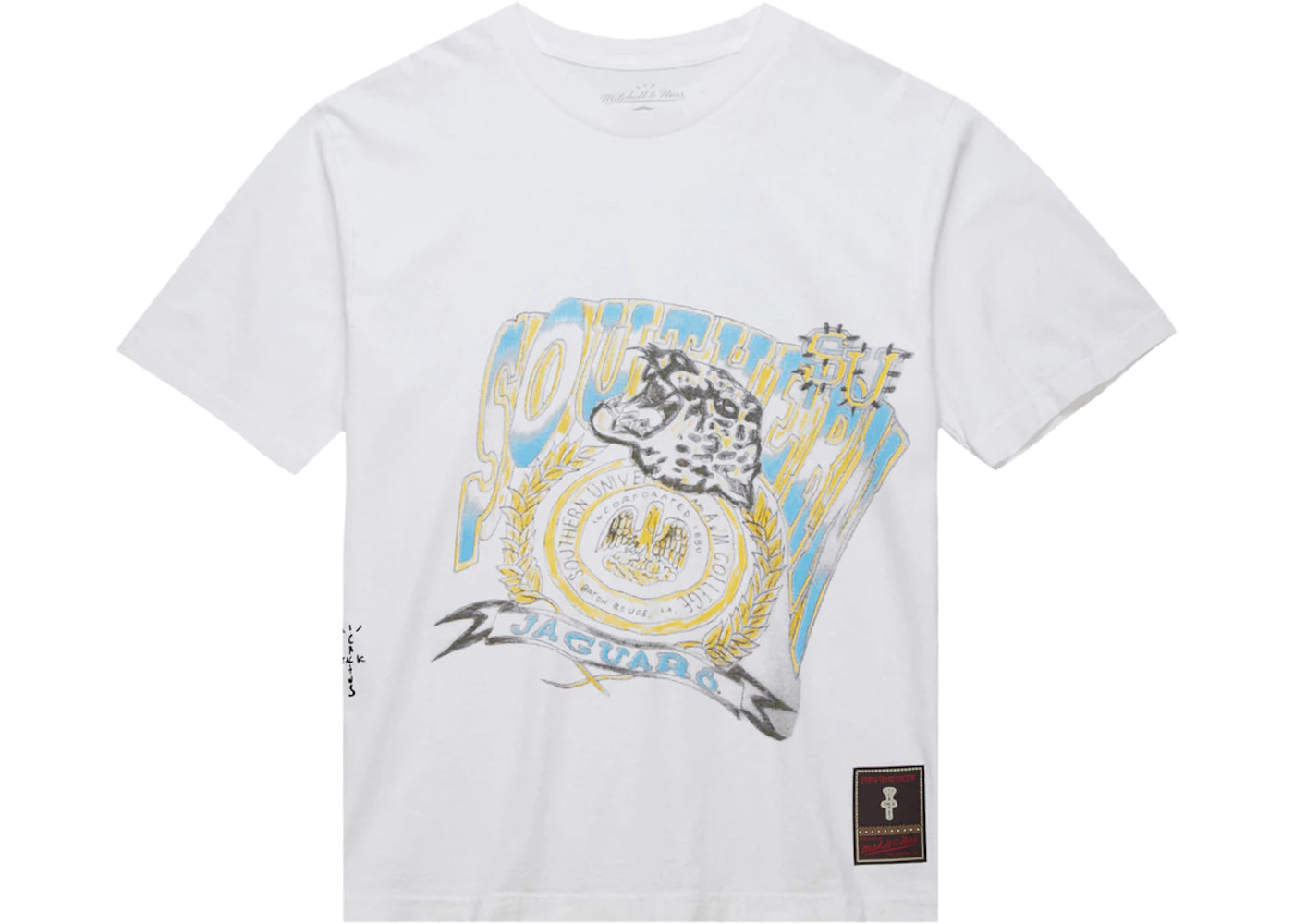 Travis Scott x Mitchell & Ness Southern University Jaguars Hand-Drawn T-Shirt White