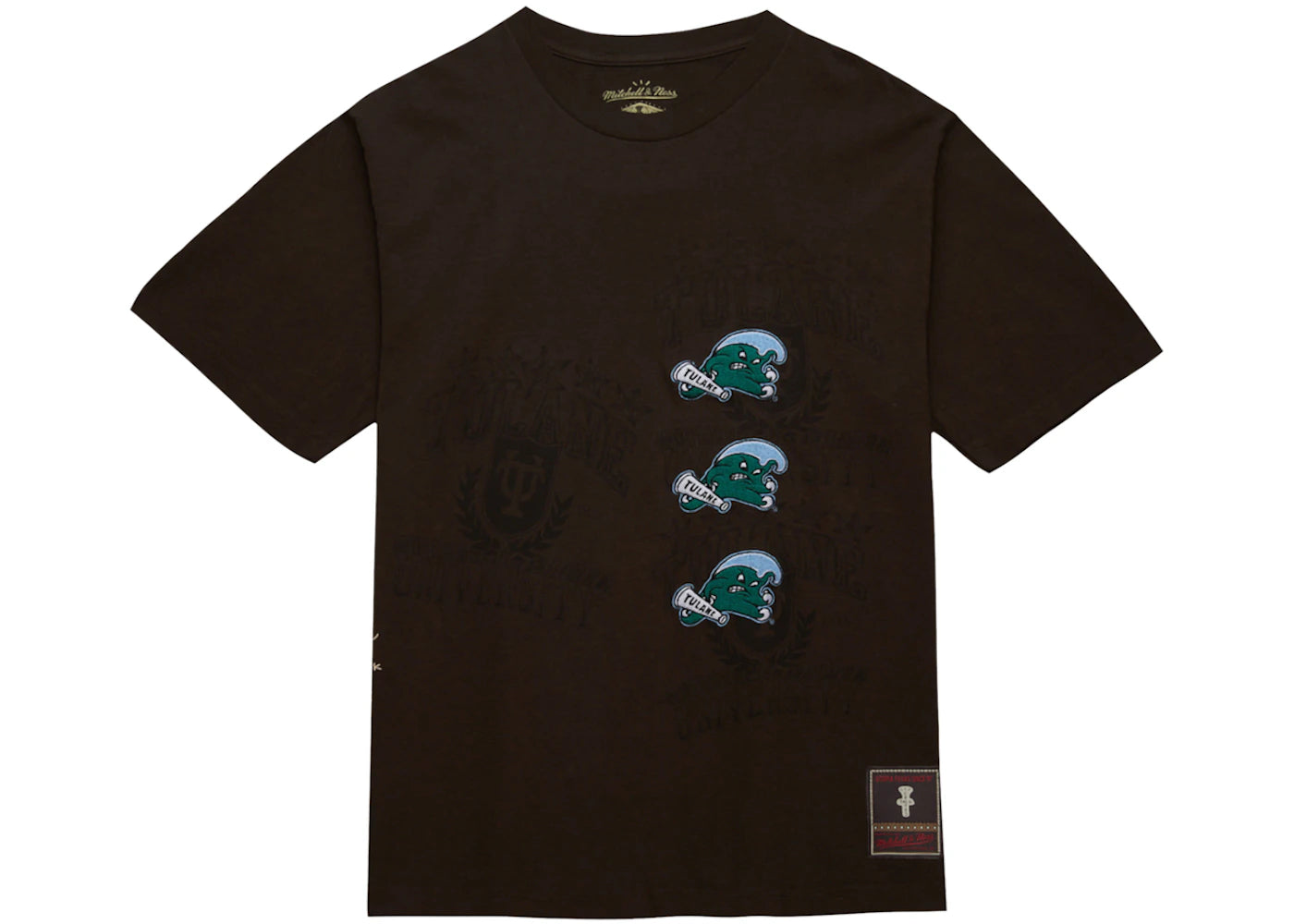 Travis Scott x Mitchell & Ness Tulane Green Wave Seal T-Shirt Brown