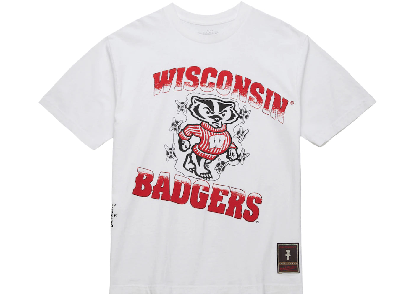 Travis Scott x Mitchell & Ness Wisconsin Badgers Hand-Drawn T-Shirt White
