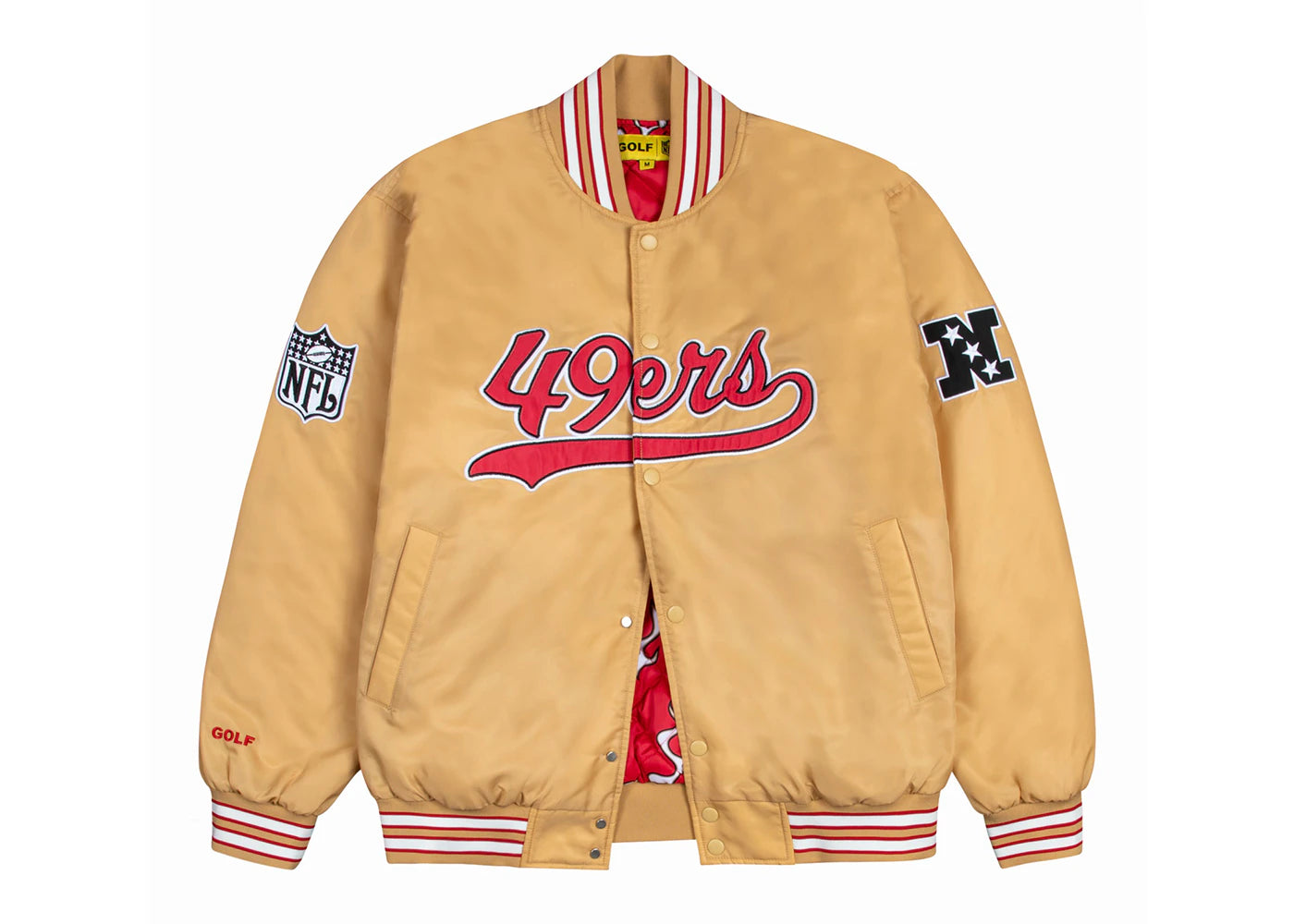 Tyler, The Creator Golf Wang x NFL 49Ers Satin Bomber Jacket Brown