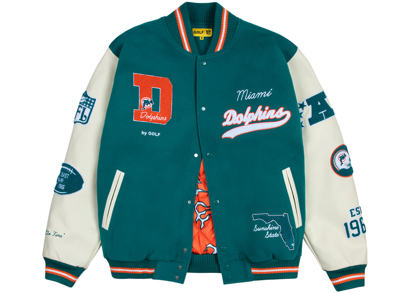 Tyler, The Creator Golf Wang x NFL Dolphins Letterman Jacket Teal