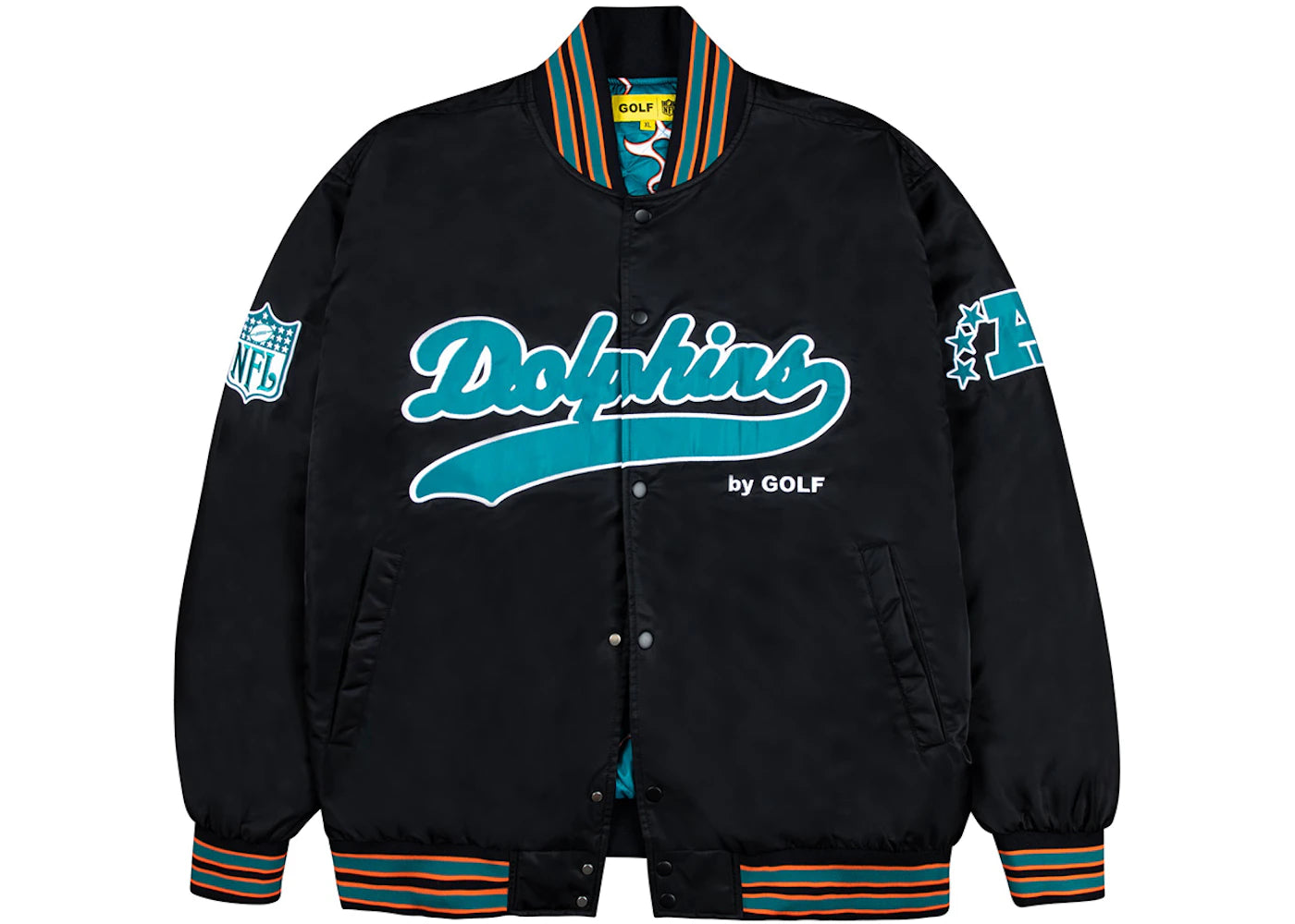 Tyler, The Creator Golf Wang x NFL Dolphins Satin Bomber Jacket Black