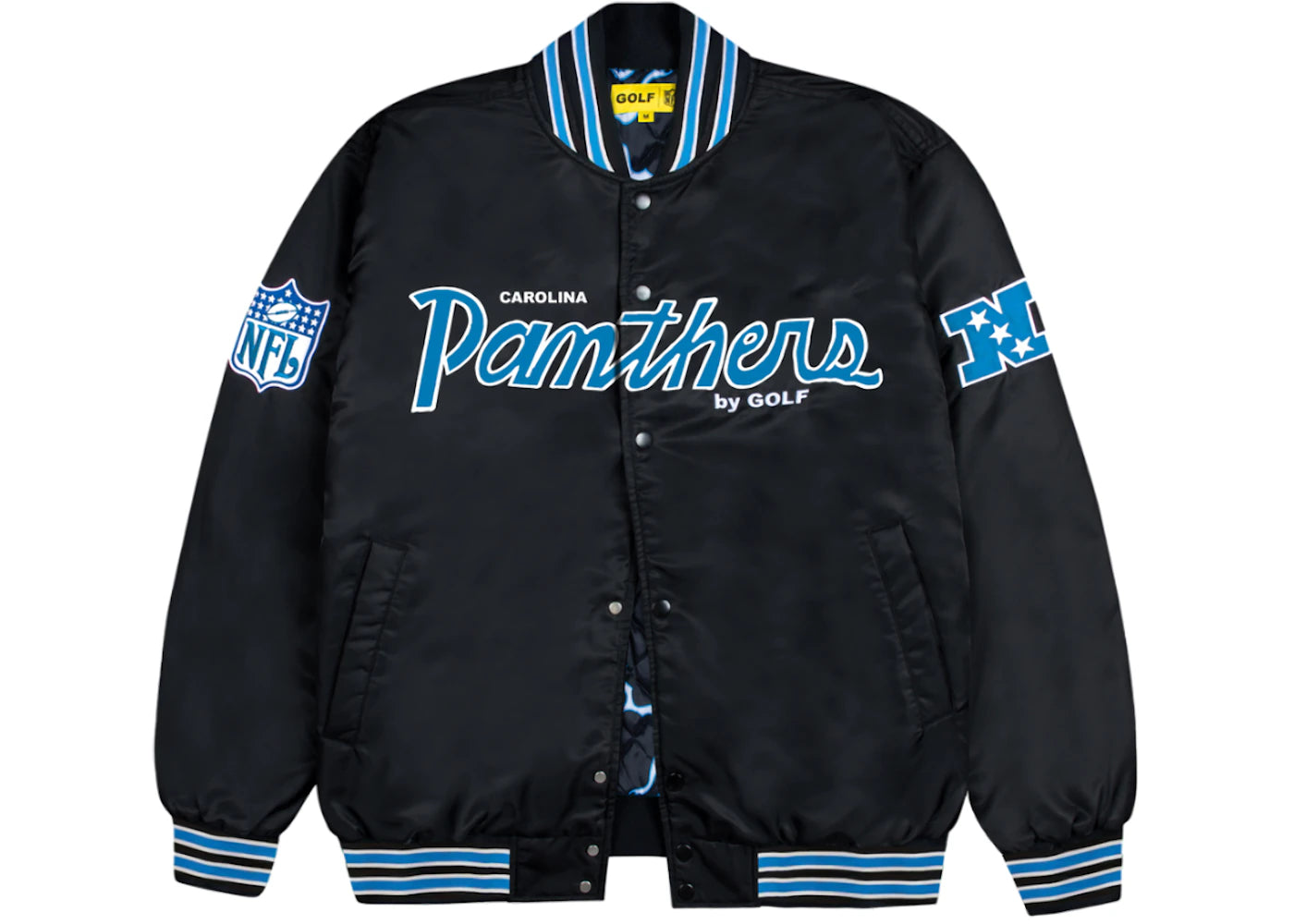 Tyler, The Creator Golf Wang x NFL Panthers Satin Bomber Jacket Black