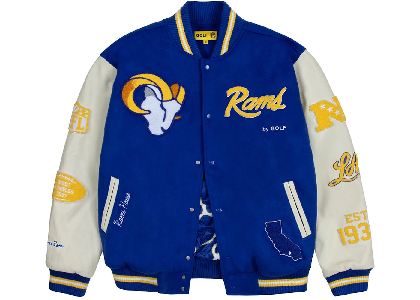 Tyler, The Creator Golf Wang x NFL Rams Letterman Jacket Royal Blue