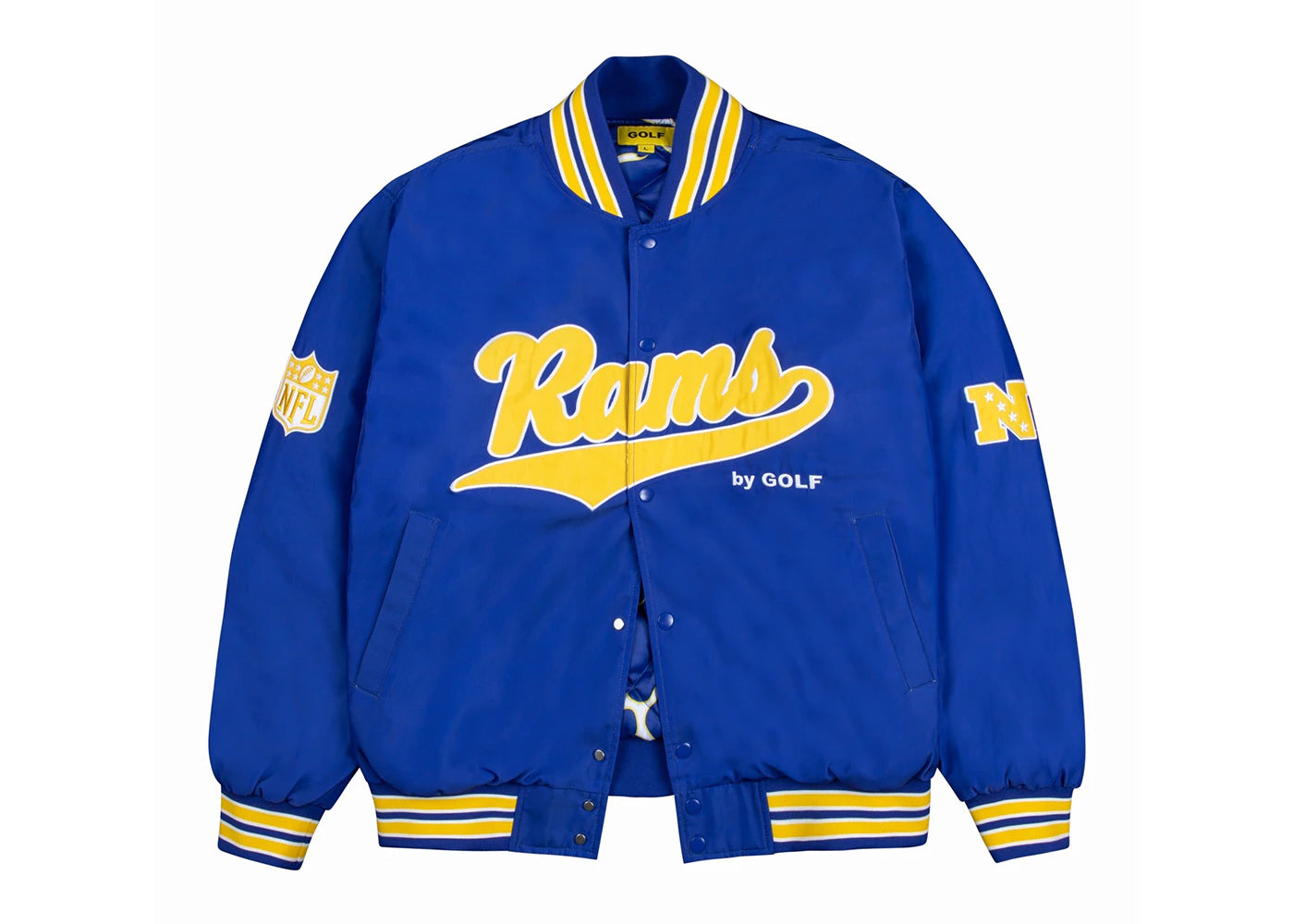 Tyler, The Creator Golf Wang x NFL Rams Satin Bomber Jacket Royal Blue
