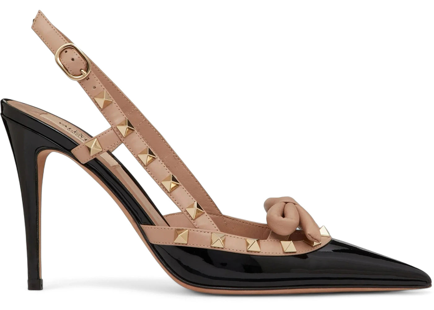 Valentino Garavani Rockstud Bow Slingback Patent Leather Pump 100mm Black Beige (Women's)