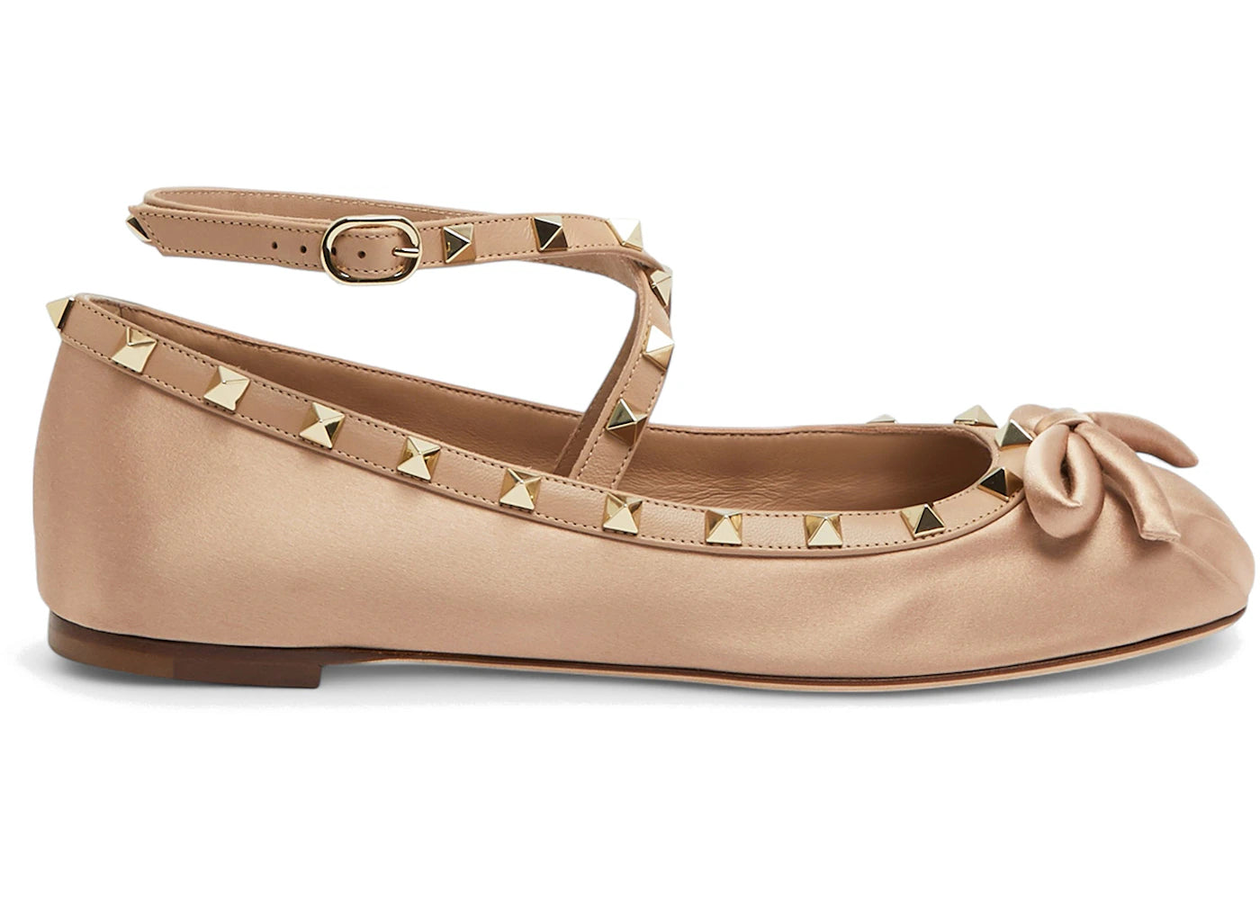 Valentino Garavani Rockstud Leather-Trimmed Satin Ballet Flats Rose (Women's)