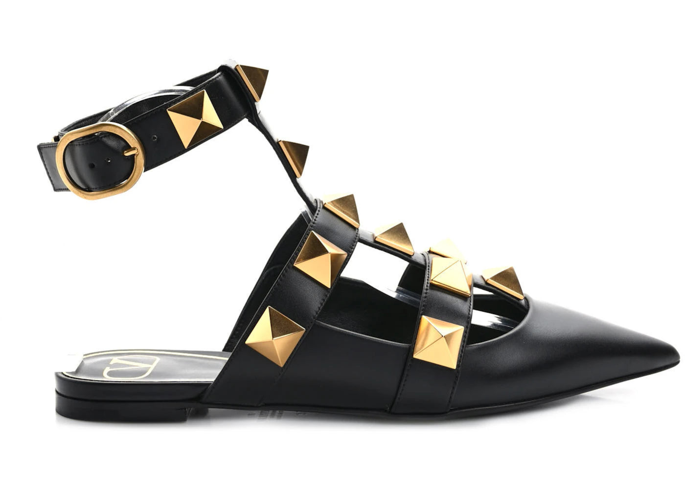 Valentino Garavani Roman Stud Calfskin Low Ballet Flat Black (Women's)