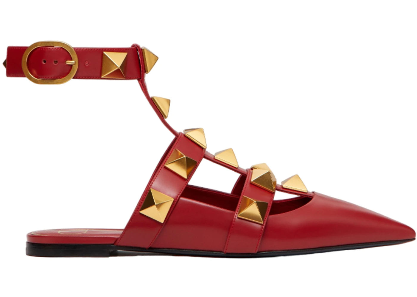 Valentino Garavani Roman Stud Calfskin Low Ballet Flat Red (Women's)