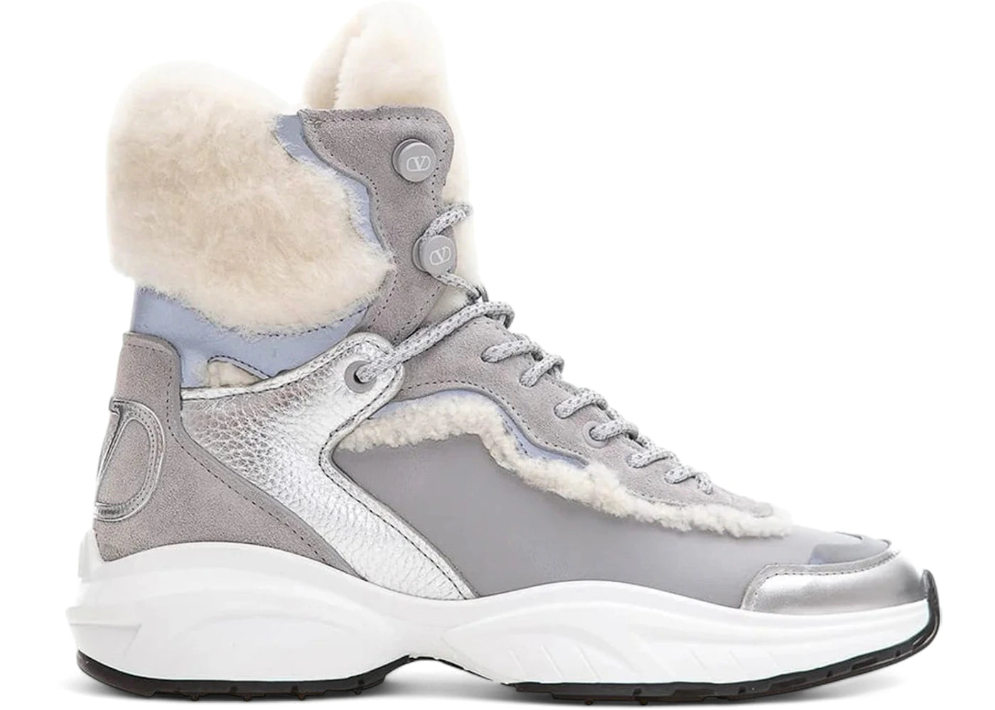 Valentino Garavani V Logo High-Top Shearling Sneakers Silver (Women's)