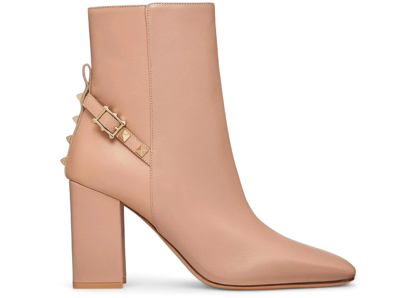 Valentino Rockstud Leather Block Heel Booties Rose (Women's)