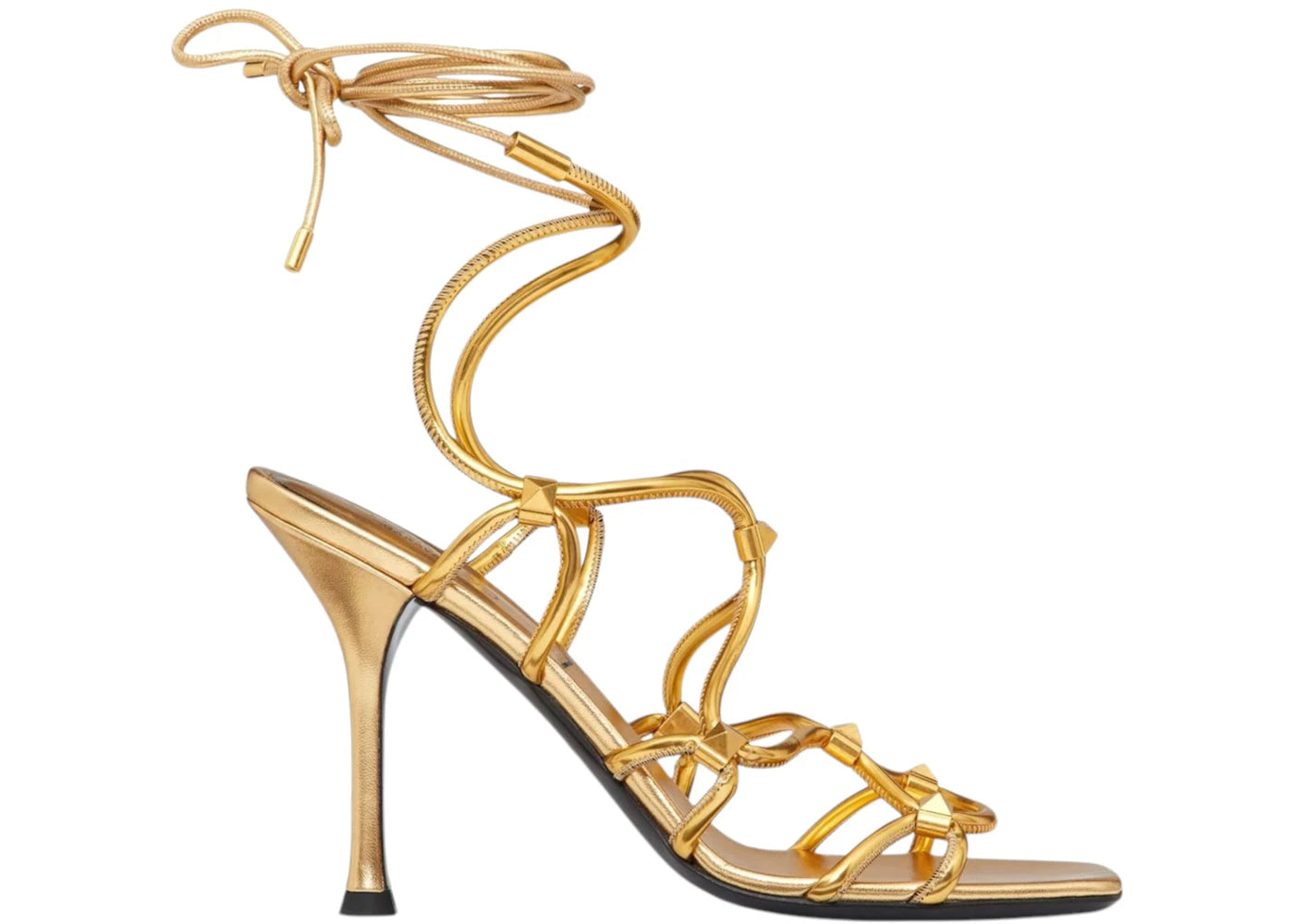 Valentino Rockstud Net Lace-Up Sandals Gold (Women's)