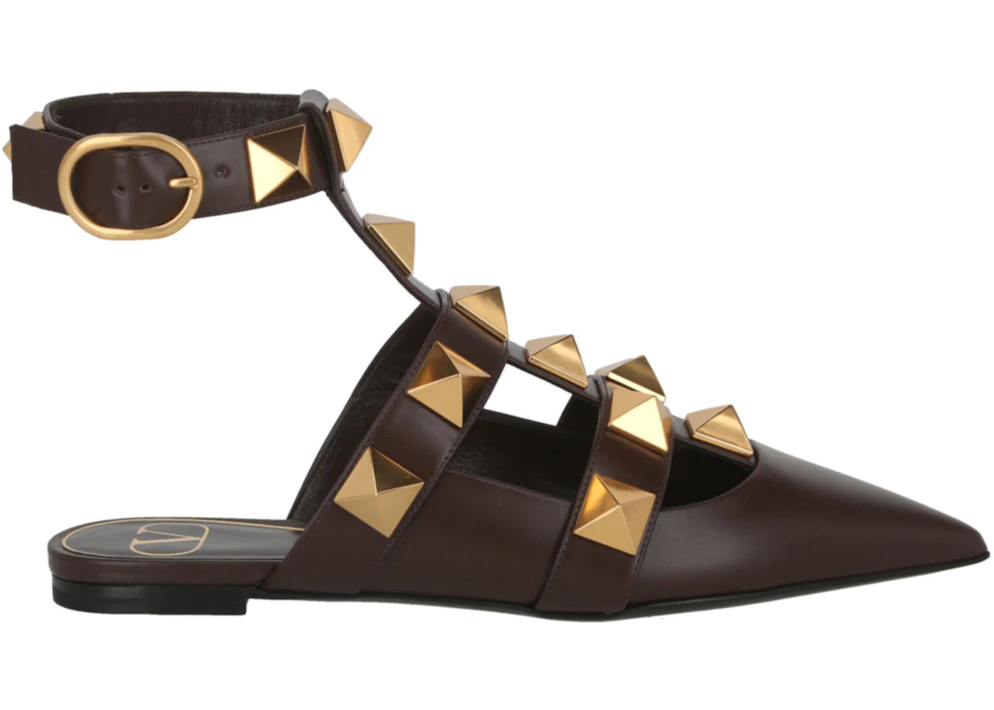 Valentino Roman Stud Ballerina Flats Dark Brown (Women's)